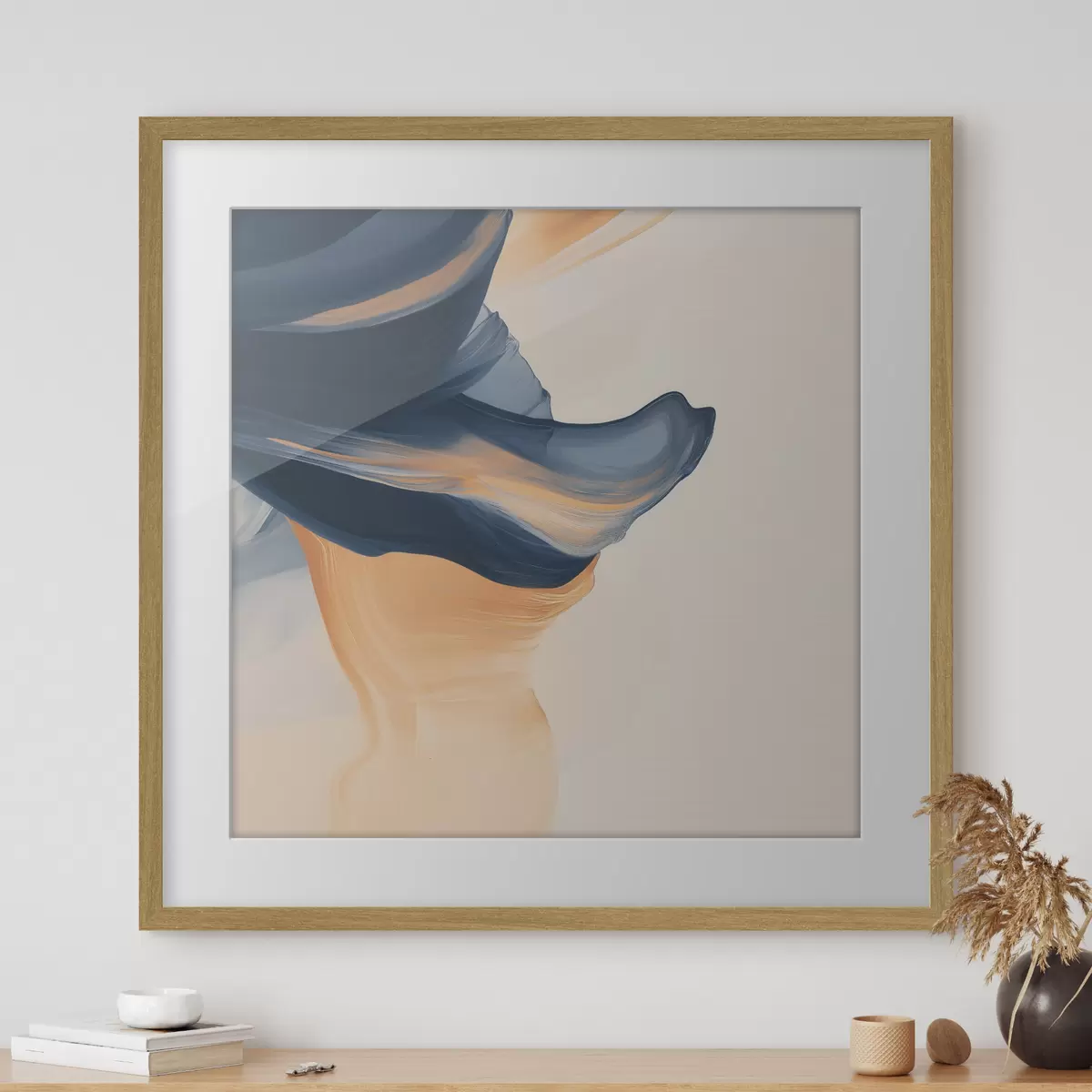 Poster Composition aux tons bleu profond et pêche chaleureux, dans un style pictural contemporain f48883