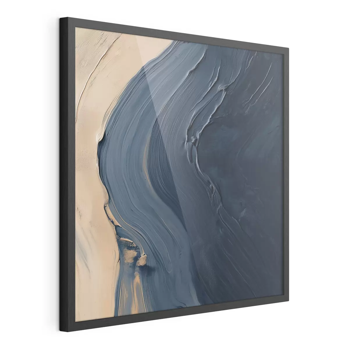 Poster Vagues abstraites d'un bleu profond sur fond beige, avec des coups de pinceau expressifs dans un style de peinture à l'huile f48884