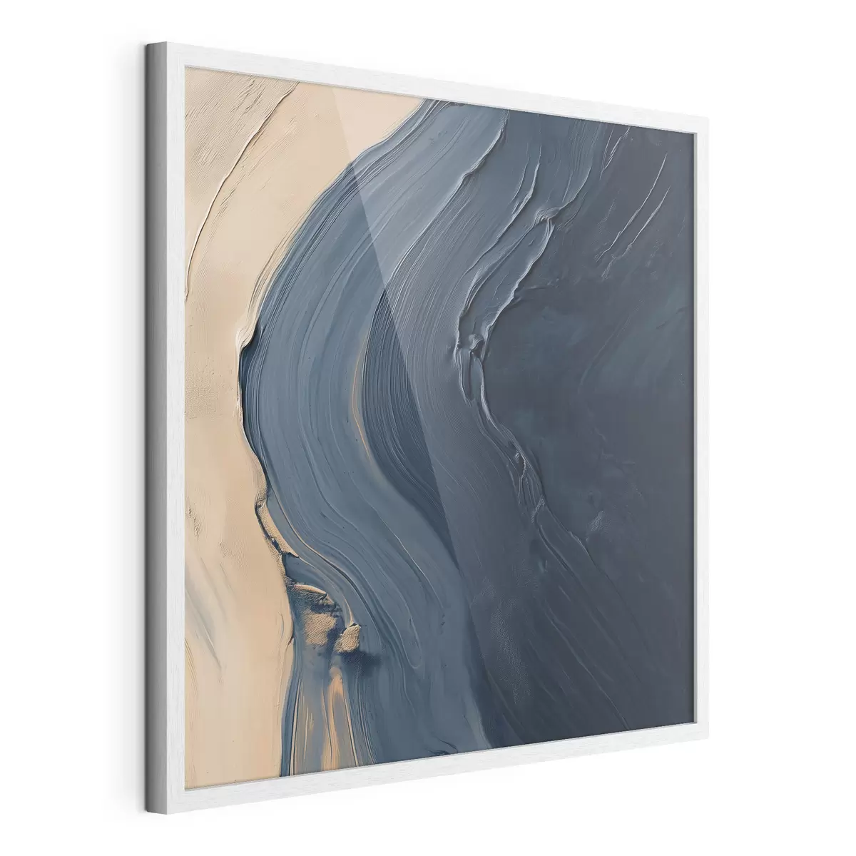 Poster Vagues abstraites d'un bleu profond sur fond beige, avec des coups de pinceau expressifs dans un style de peinture à l'huile f48884