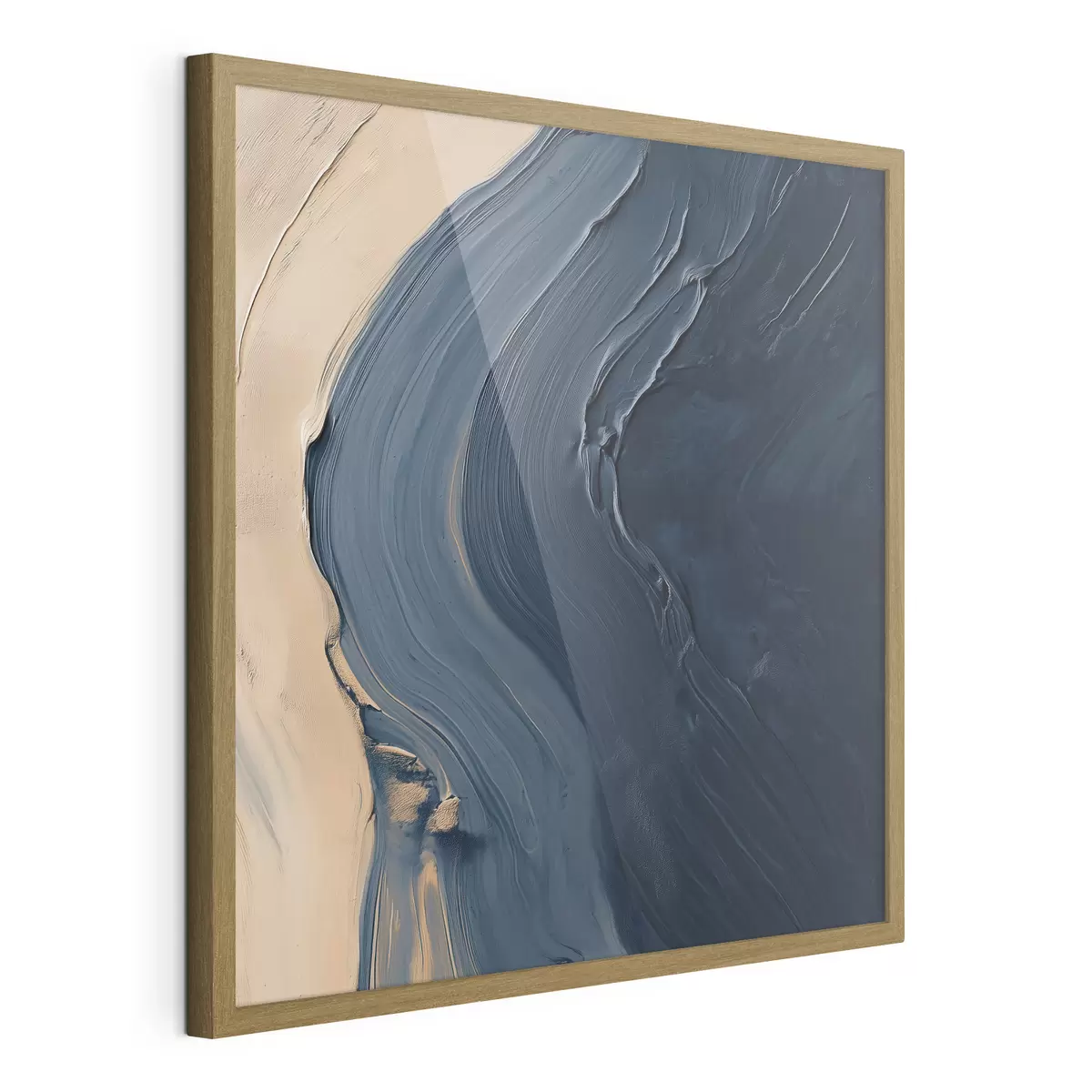 Poster Vagues abstraites d'un bleu profond sur fond beige, avec des coups de pinceau expressifs dans un style de peinture à l'huile f48884