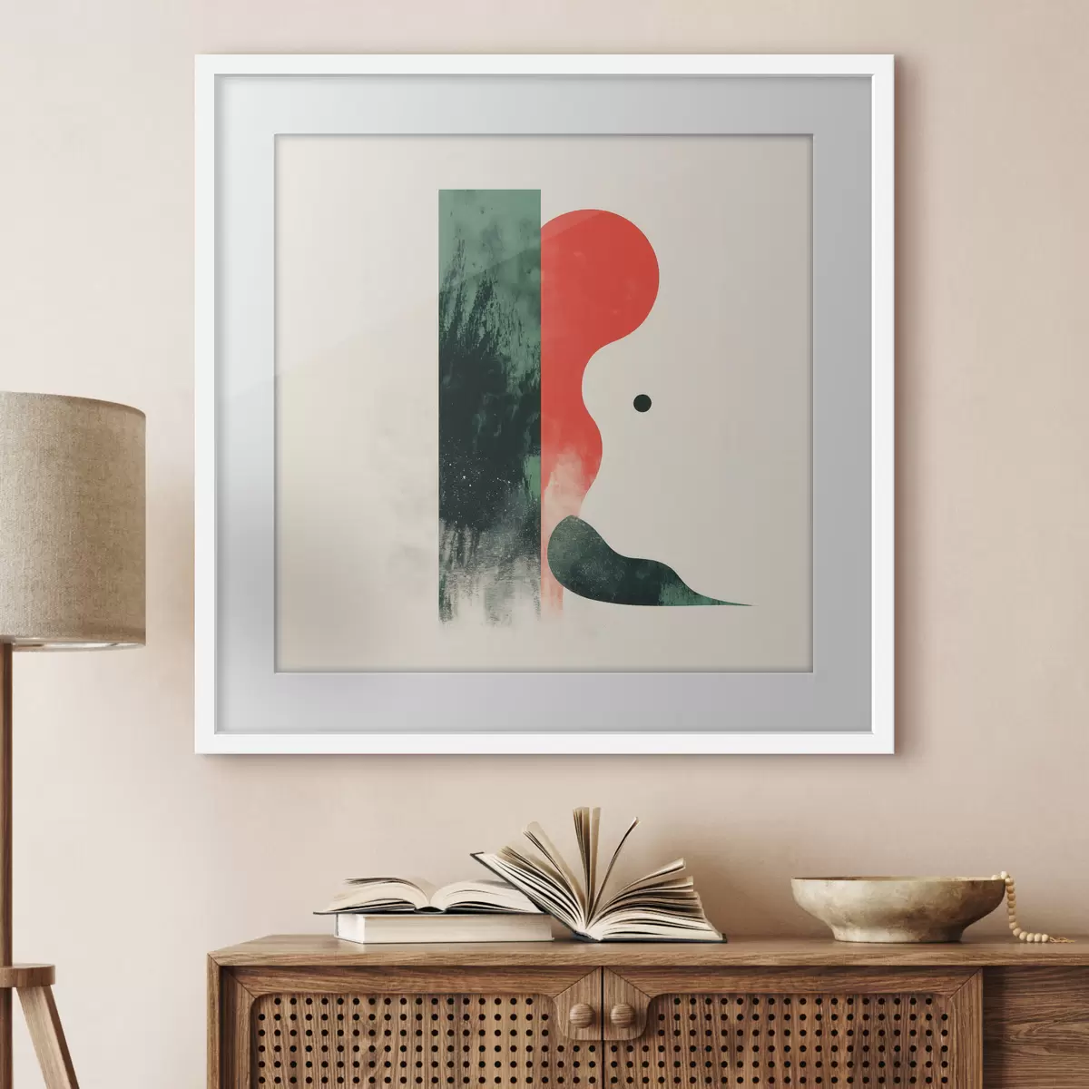 Poster Composition géométrique contemporaine avec des motifs abstraits rouges et verts f48888