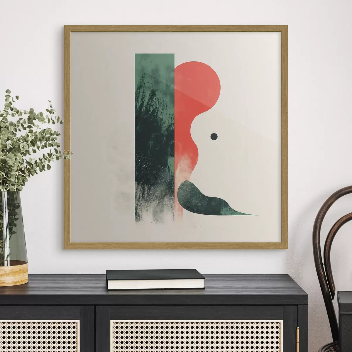 Poster Composition géométrique contemporaine avec des motifs abstraits rouges et verts f48888
