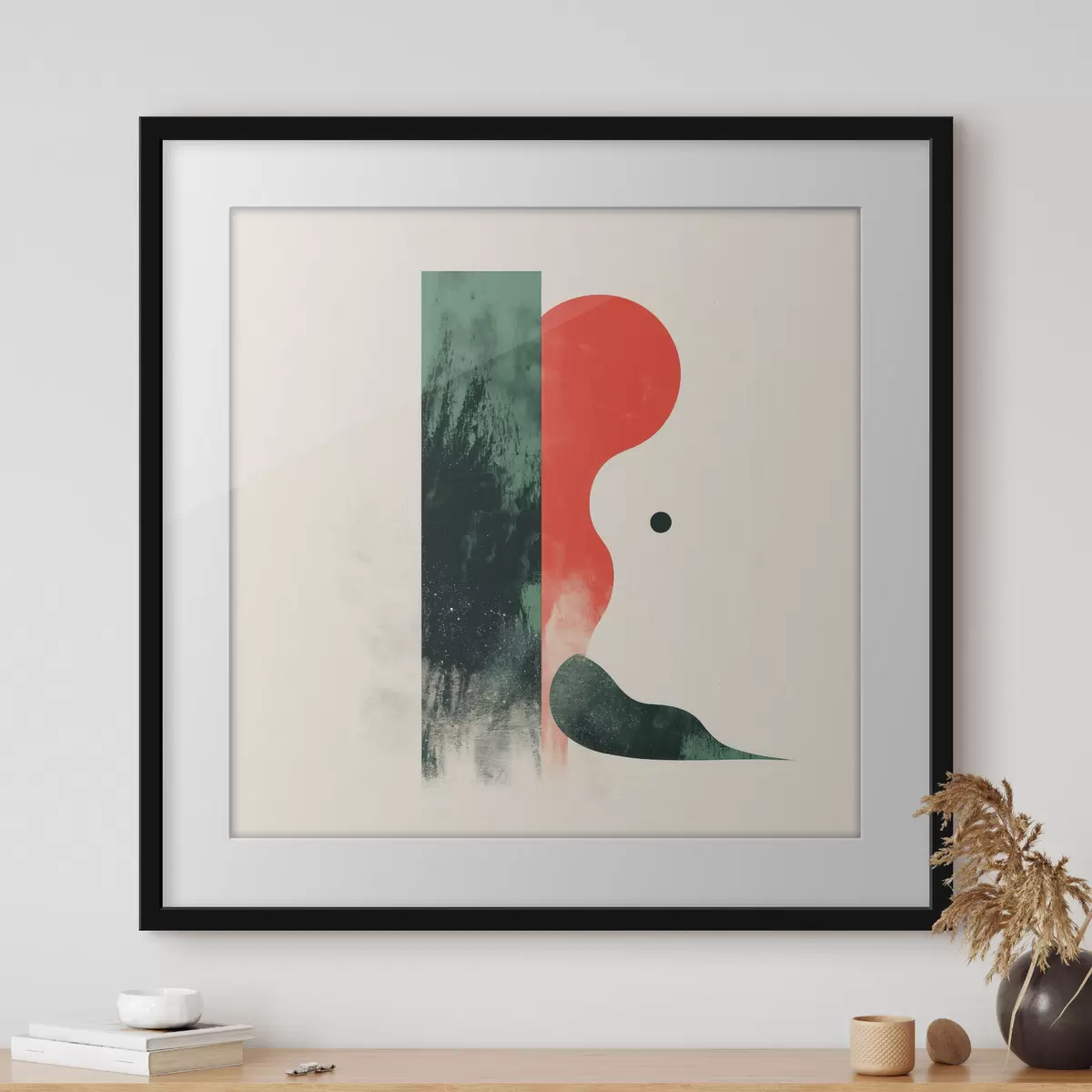 Poster Composition géométrique contemporaine avec des motifs abstraits rouges et verts f48888