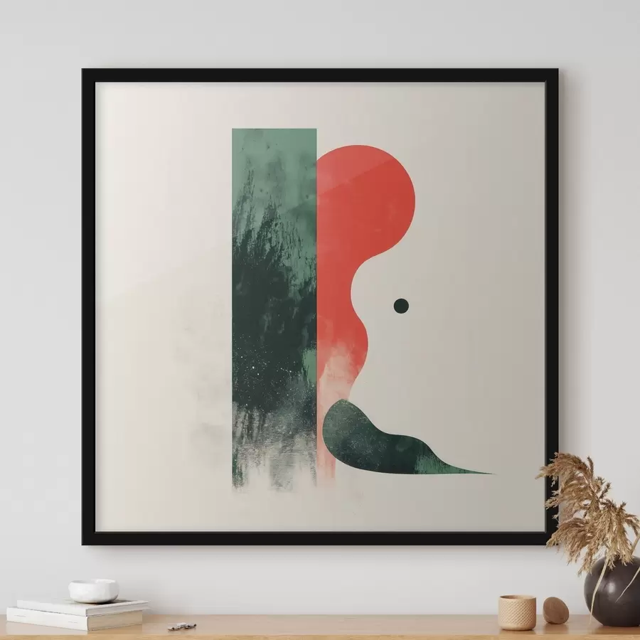 Papier peint Composition géométrique contemporaine avec des motifs abstraits rouges et verts f48888
