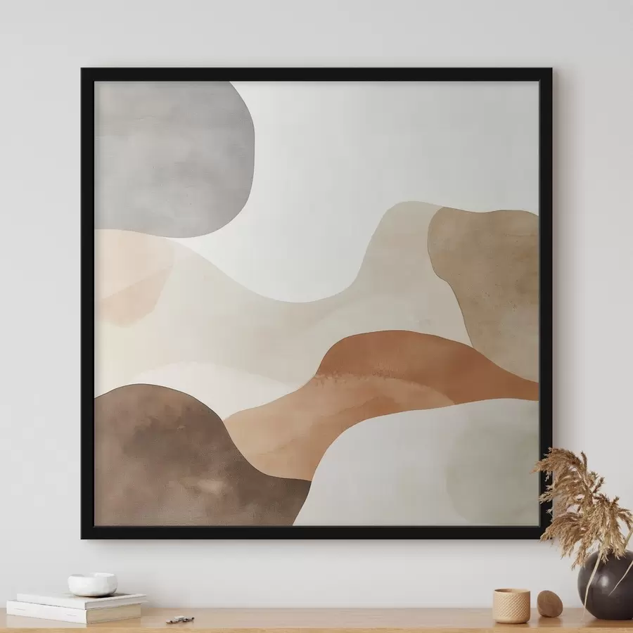 Papier peint Paysage abstrait aux lignes fluides, dans une palette de tons beiges et bruns chauds f48893