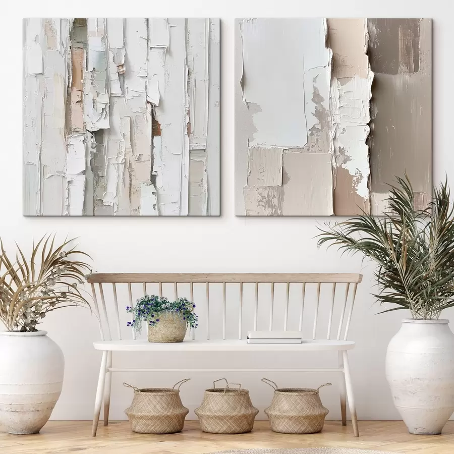Tableau Composition abstraite aux reliefs marqués et aux touches pastel, dans un style pictural contemporain m30365