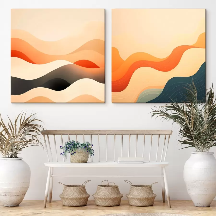 Tableau Une composition de lignes ondulées et de touches chaleureuses couleur terre cuite dans un style minimaliste m30366