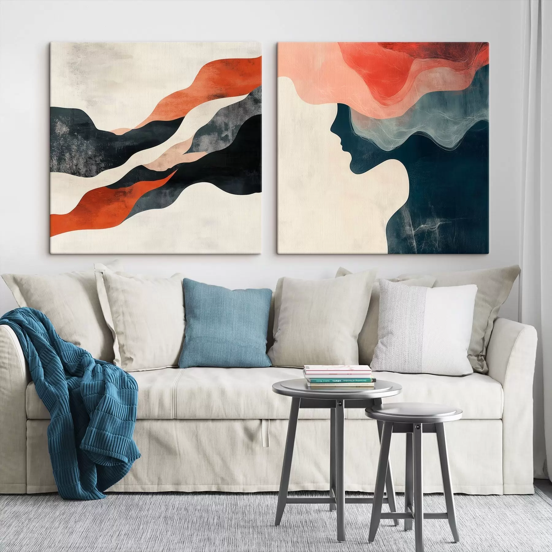 Tableau Composition décorative aux courbes douces et aux accents contrastés, dans un style pictural contemporain m30367
