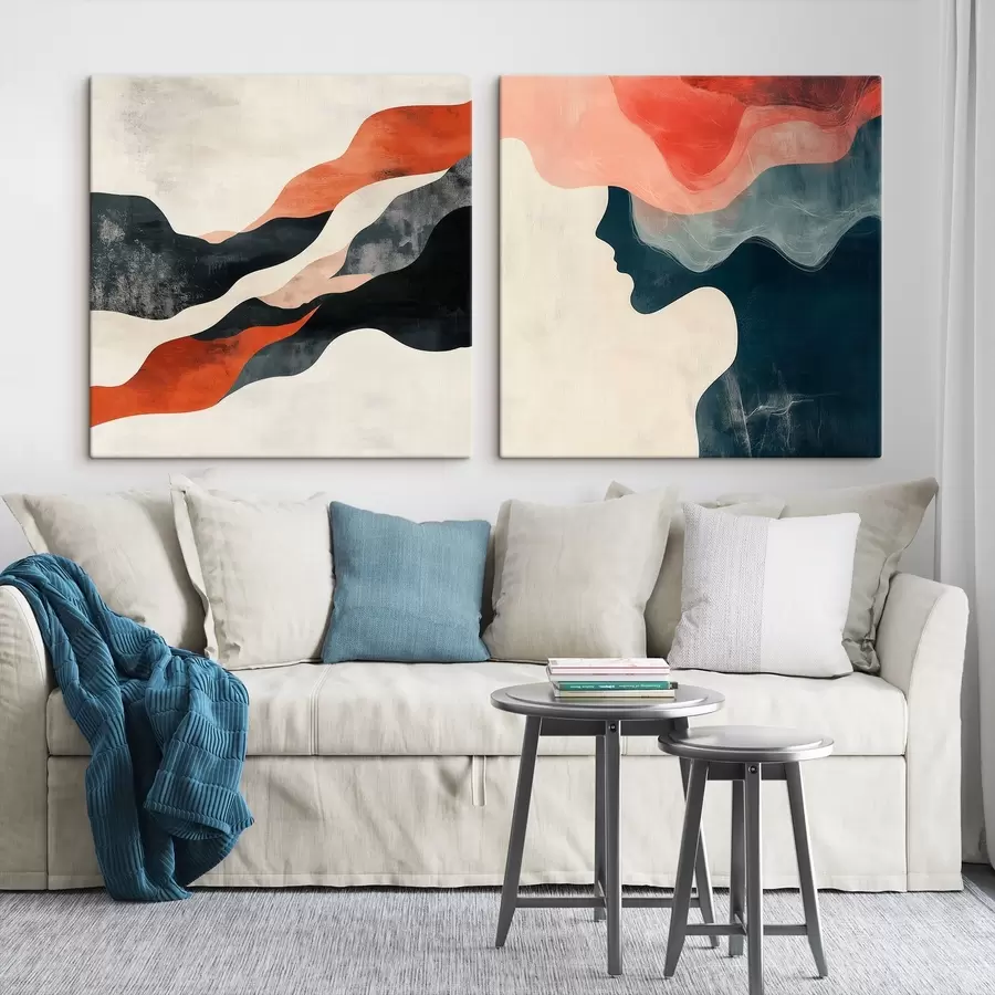 Tableau Composition décorative aux courbes douces et aux accents contrastés, dans un style pictural contemporain m30367