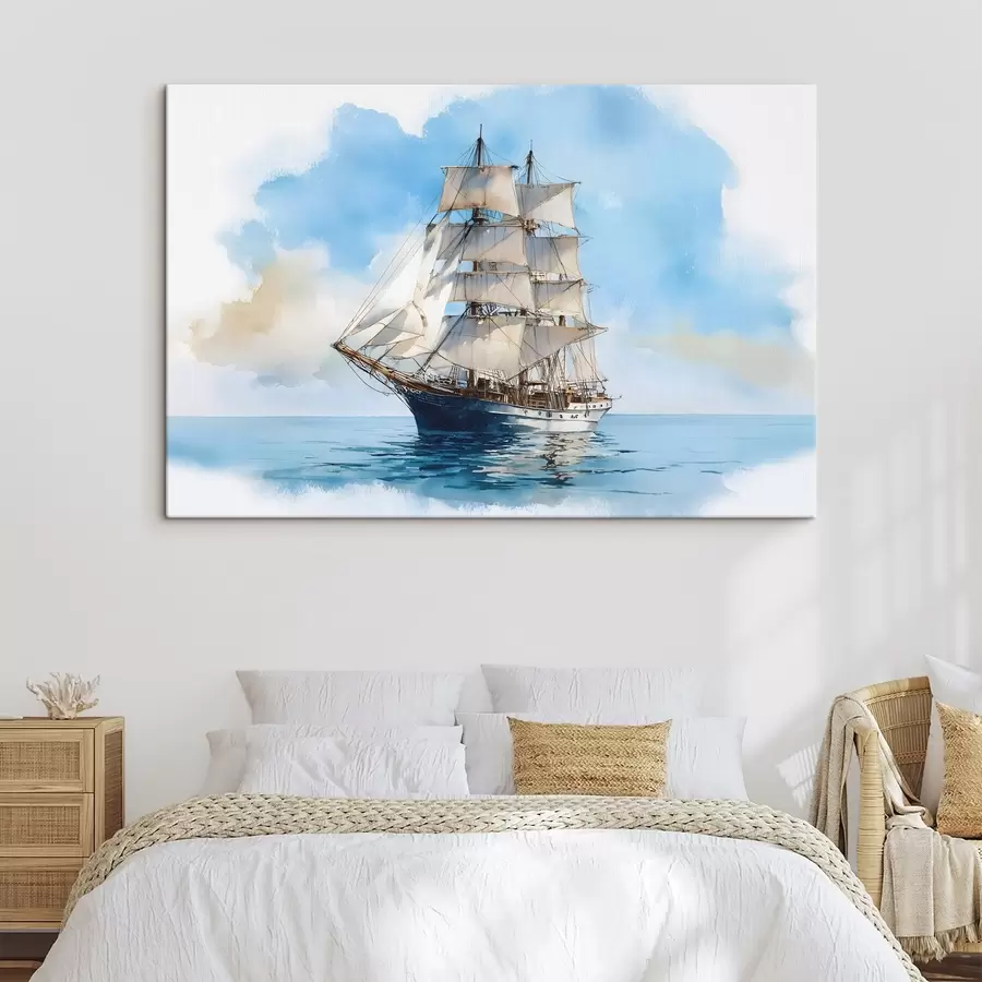 Tableau Un bateau en mer, dans un style aquarelle s49421