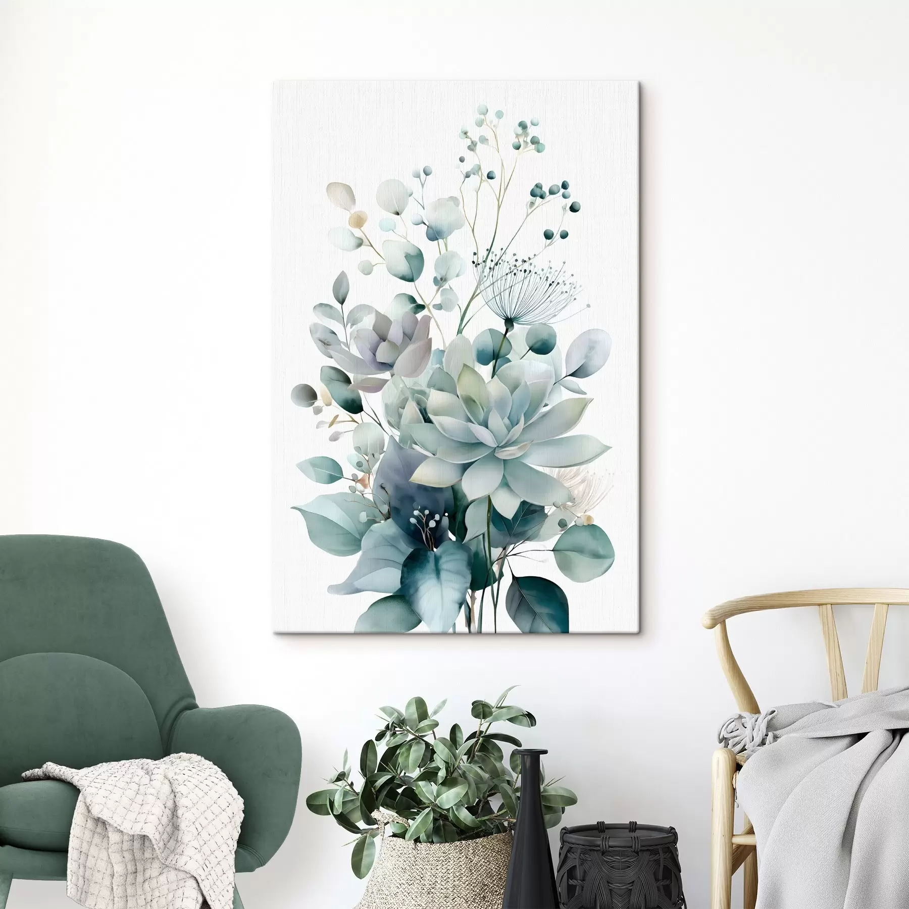 Tableau Plantes succulentes et autres plantes, dans un style aquarelle s49427