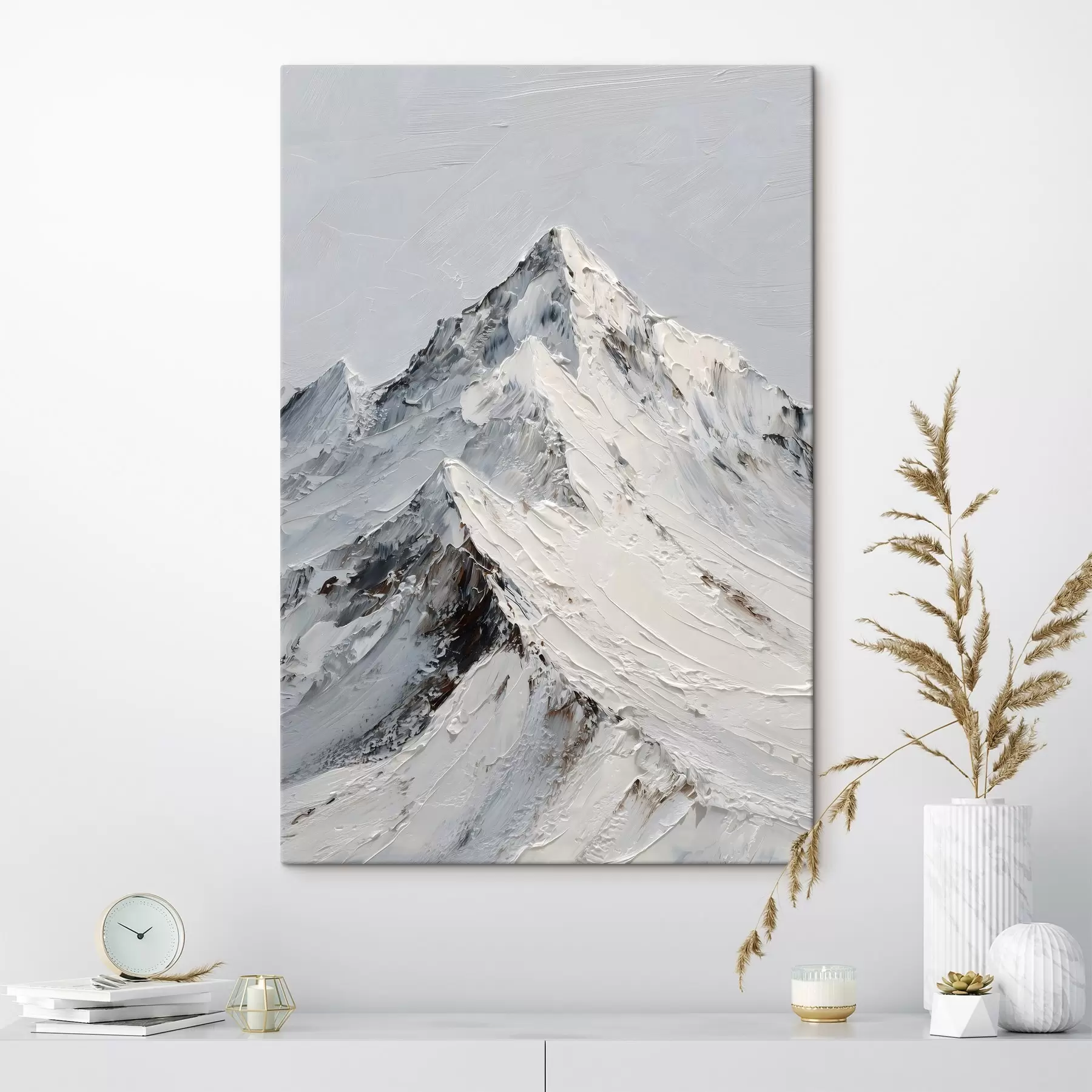 Tableau Des montagnes enneigées peintes dans un style impasto s49460