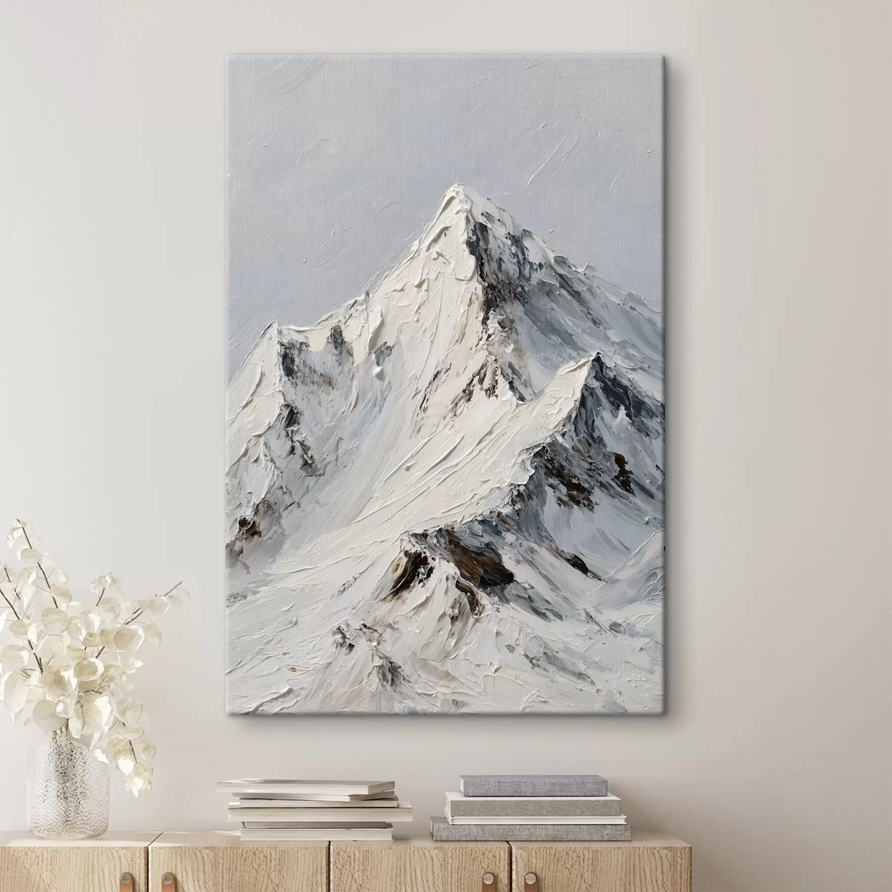 Tableau Des montagnes enneigées peintes dans un style impasto s49461