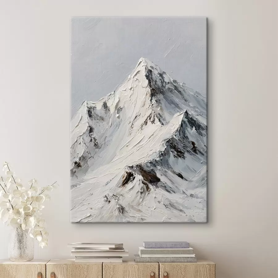Tableau Des montagnes enneigées peintes dans un style impasto s49461