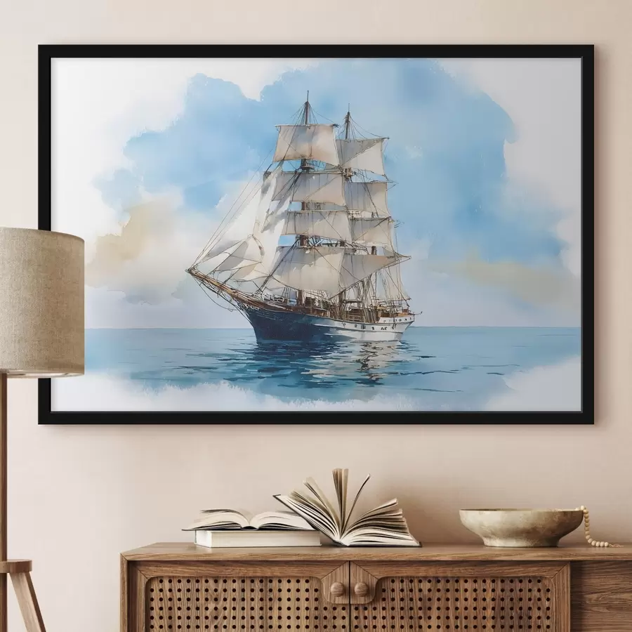 Papier peint Un bateau en mer, dans un style aquarelle f49421