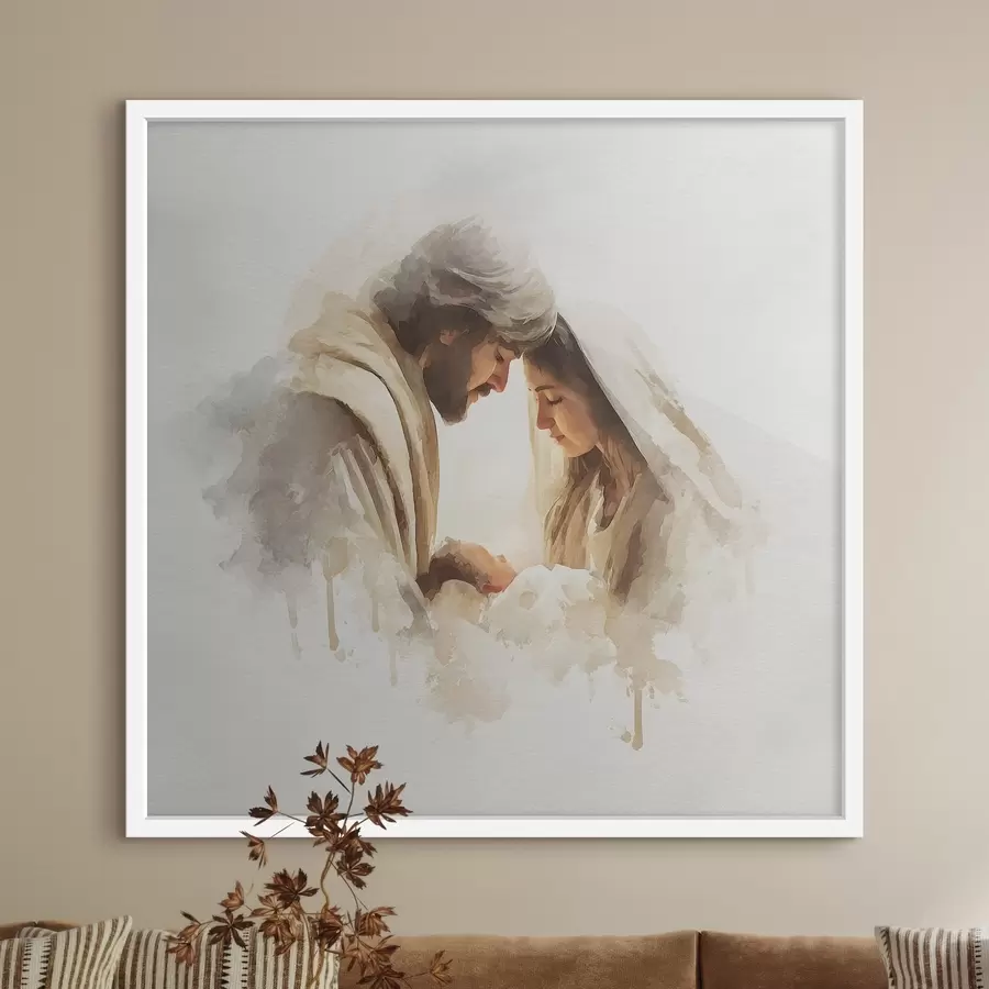 Papier peint La Vierge Marie et Joseph avec l'Enfant Jésus, dans un style aquarelle f49422