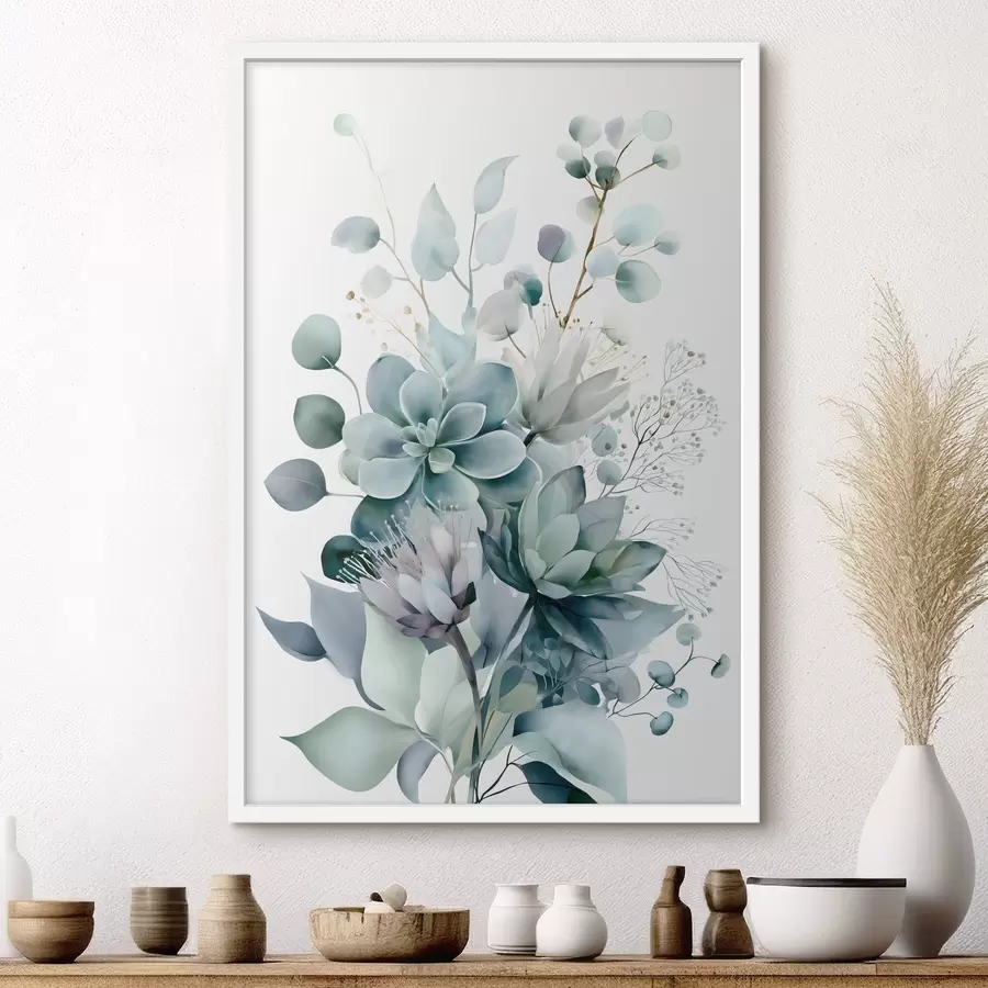 Papier peint Plantes succulentes et autres plantes, dans un style aquarelle f49426