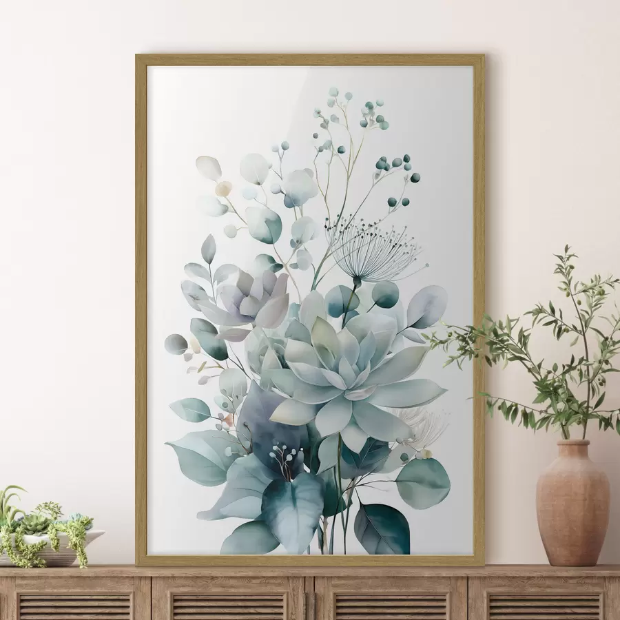 Papier peint Plantes succulentes et autres plantes, dans un style aquarelle f49427