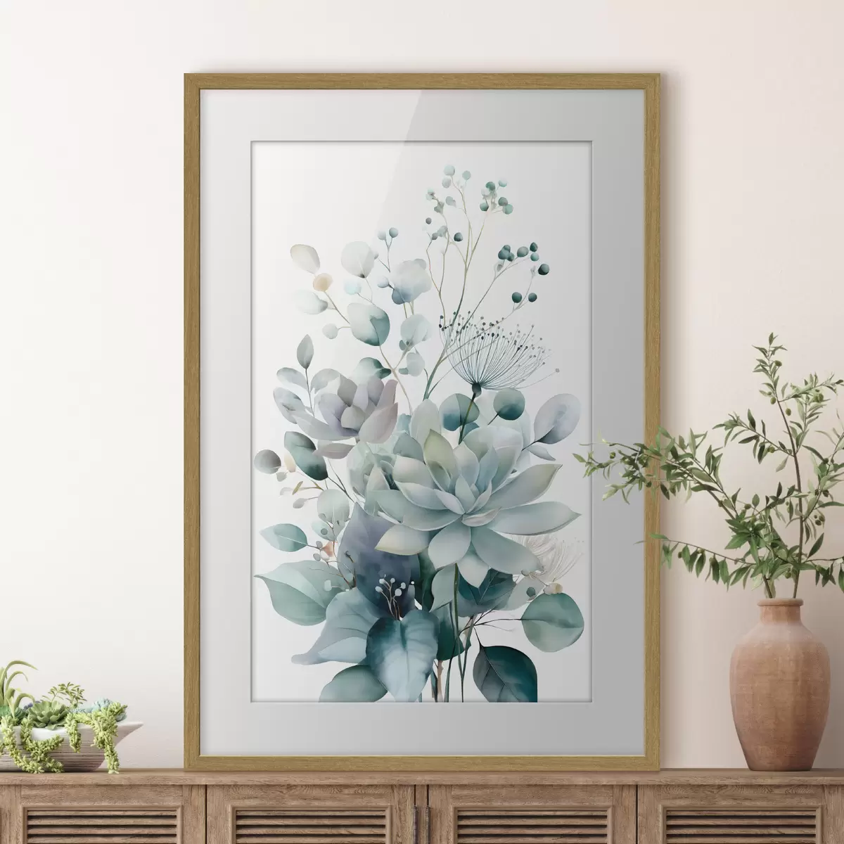 Poster Plantes succulentes et autres plantes, dans un style aquarelle f49427