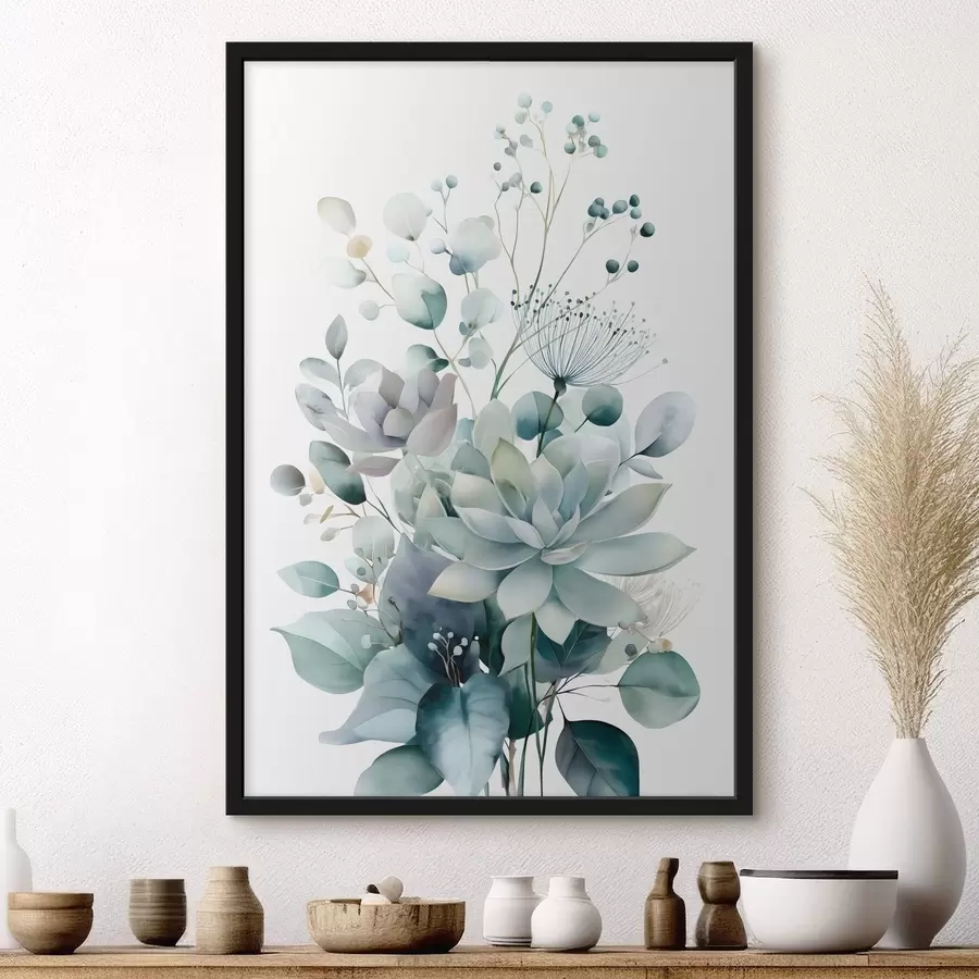 Papier peint Plantes succulentes et autres plantes, dans un style aquarelle f49427