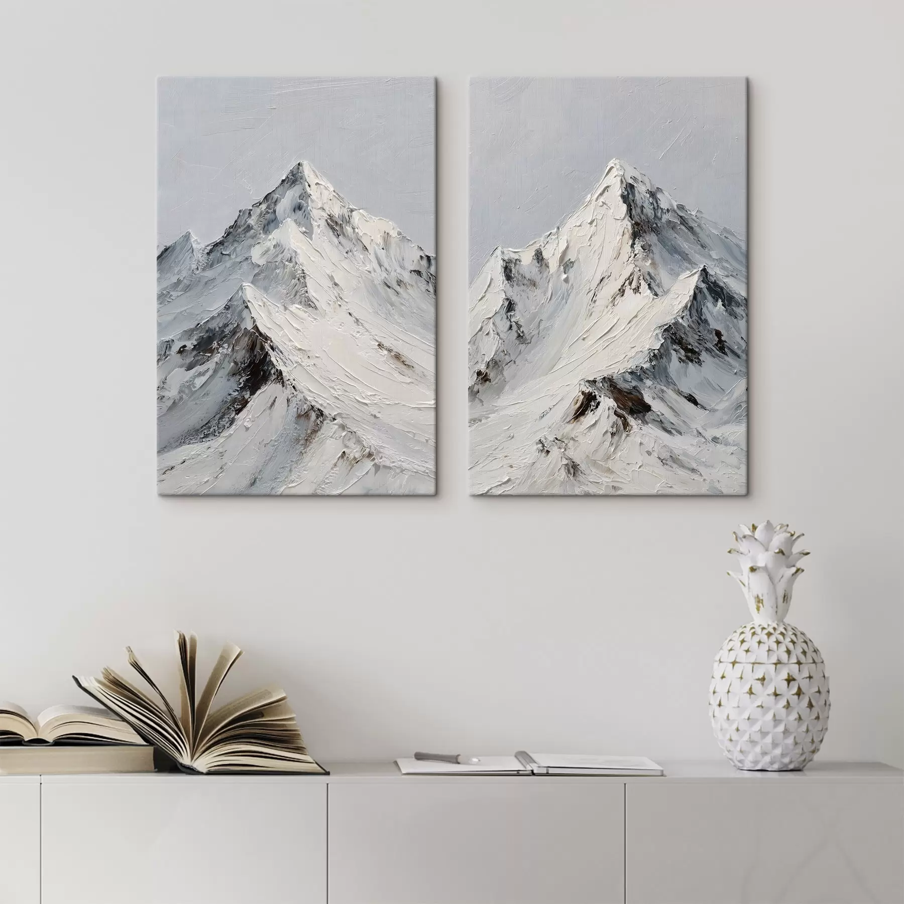 Tableau Des montagnes enneigées peintes dans un style impasto m30589