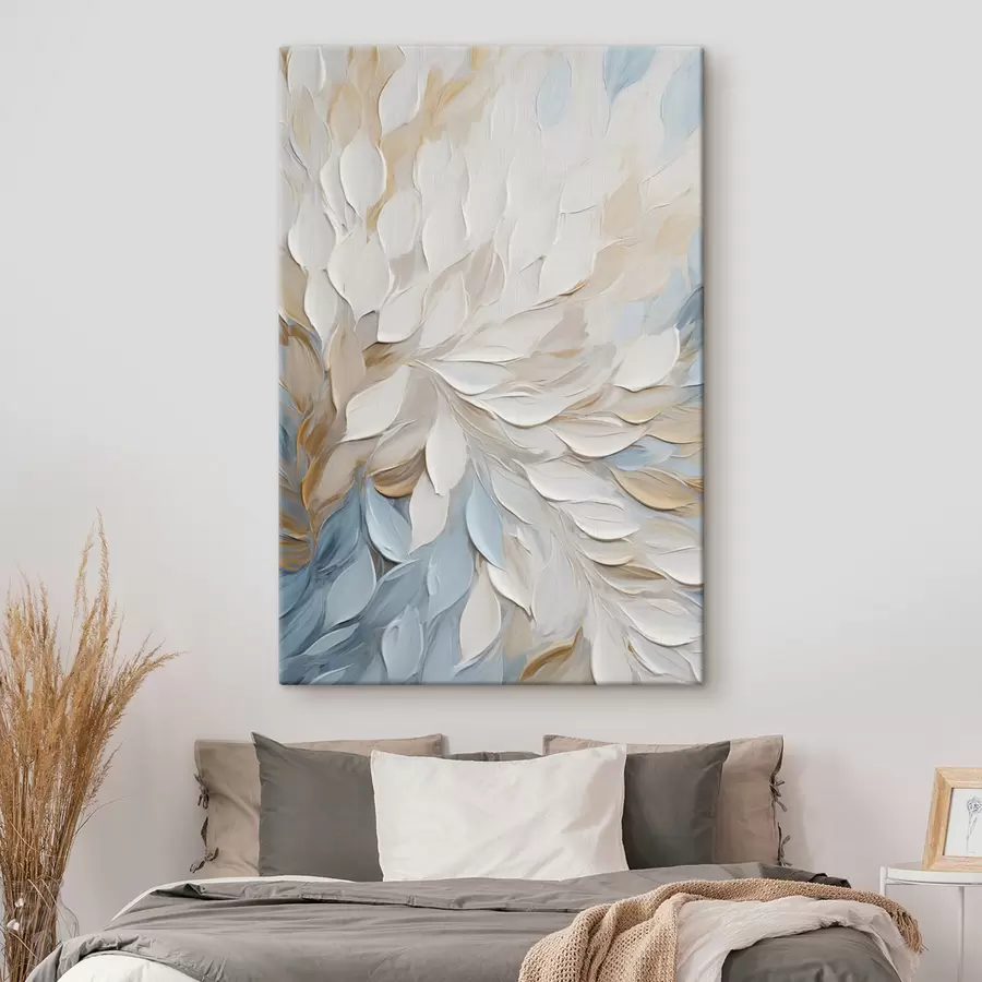 Tableau Peinture abstraite texturée imitant des coups de pinceau en blanc, bleu et beige s49464