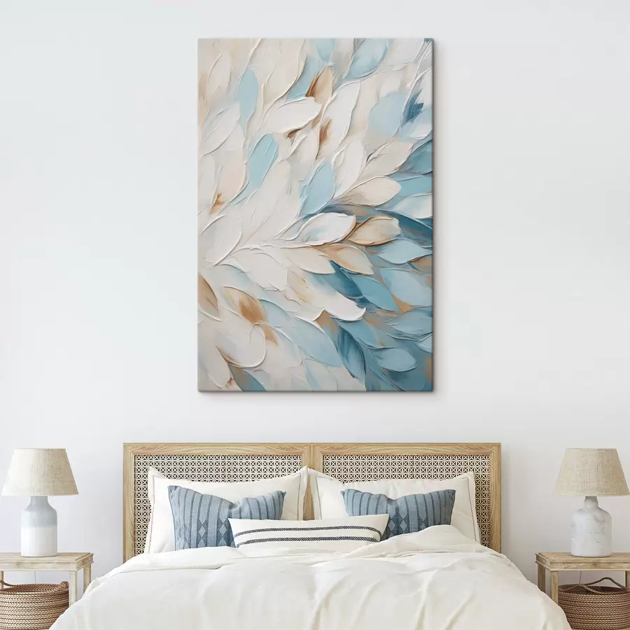 Tableau Peinture abstraite texturée imitant des coups de pinceau en blanc, bleu et beige s49465