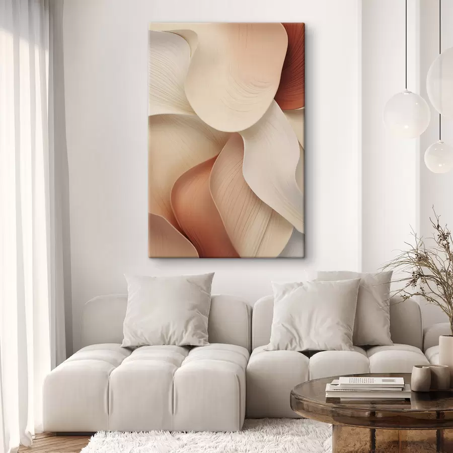 Tableau Des formes abstraites aux lignes douces et fluides, dans des tons crème et beige s49488