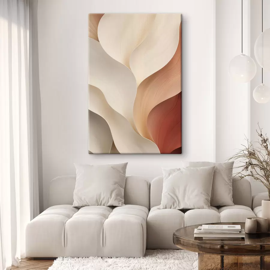 Tableau Des formes abstraites aux lignes douces et fluides, dans des tons crème et beige s49489