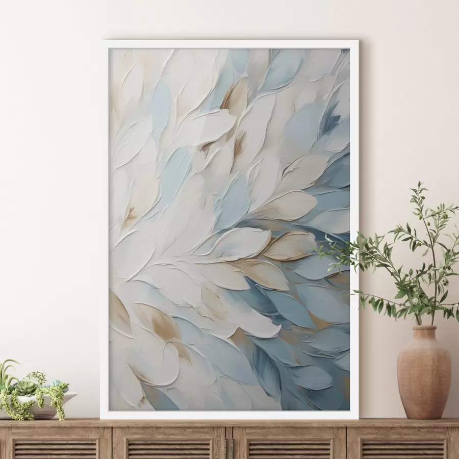 Papier peint Peinture abstraite texturée imitant des coups de pinceau en blanc, bleu et beige f49465