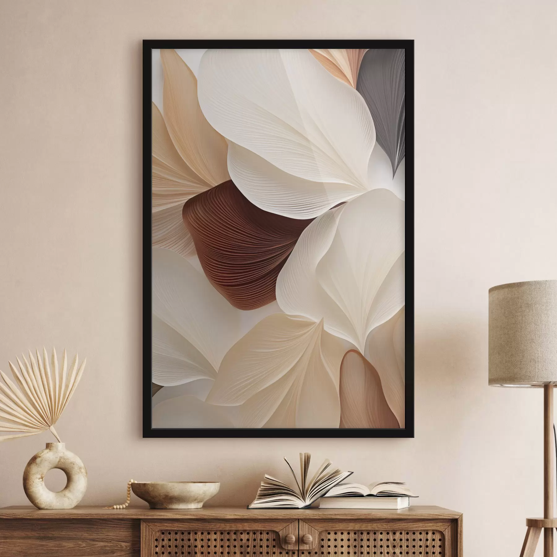 Papier peint Composition abstraite composée de formes superposées évoquant des pétales, aux lignes délicates et fluides f49470