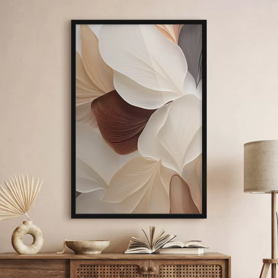 Papier peint Composition abstraite composée de formes superposées évoquant des pétales, aux lignes délicates et fluides f49470