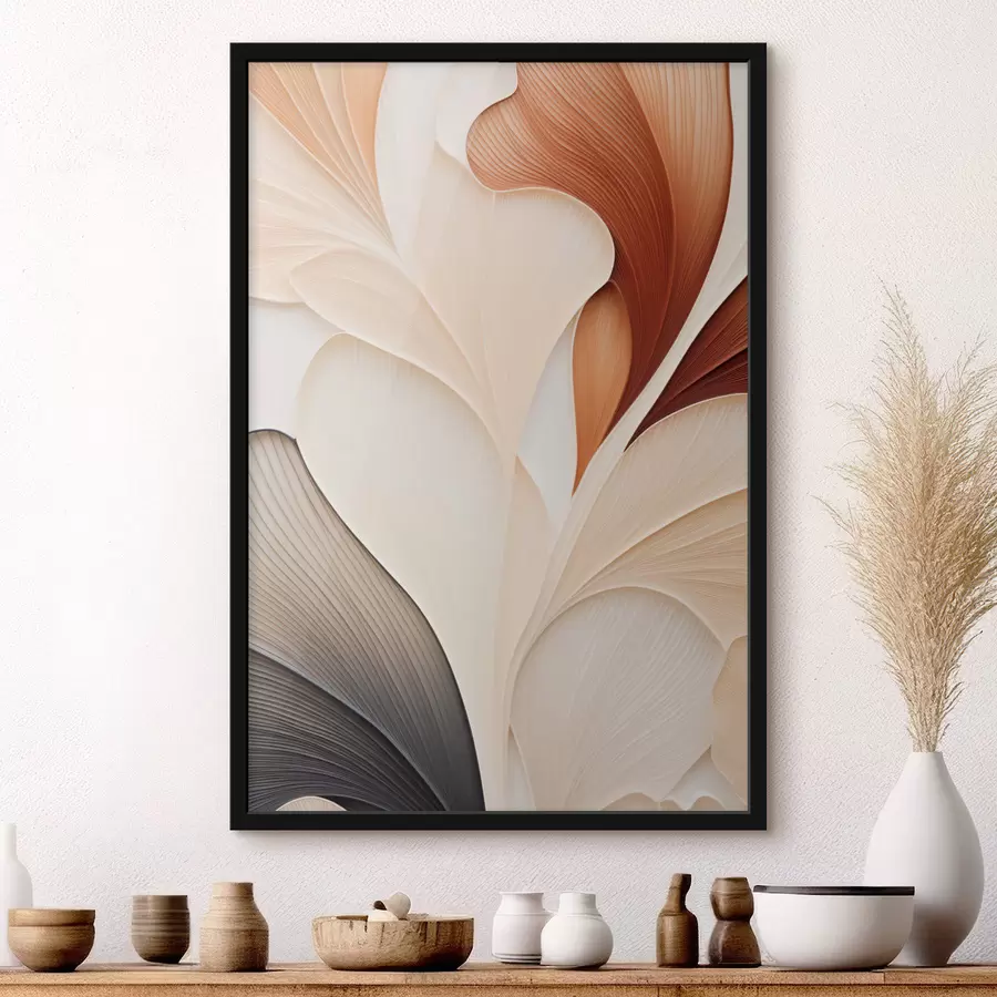 Papier peint Composition abstraite composée de formes superposées évoquant des pétales, aux lignes délicates et fluides f49471