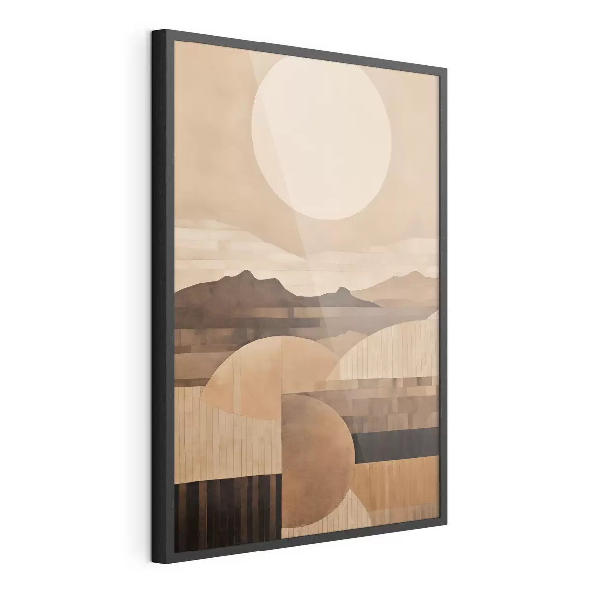 Poster Un paysage minimaliste aux formes géométriques, avec des montagnes aux tons sépia f49484