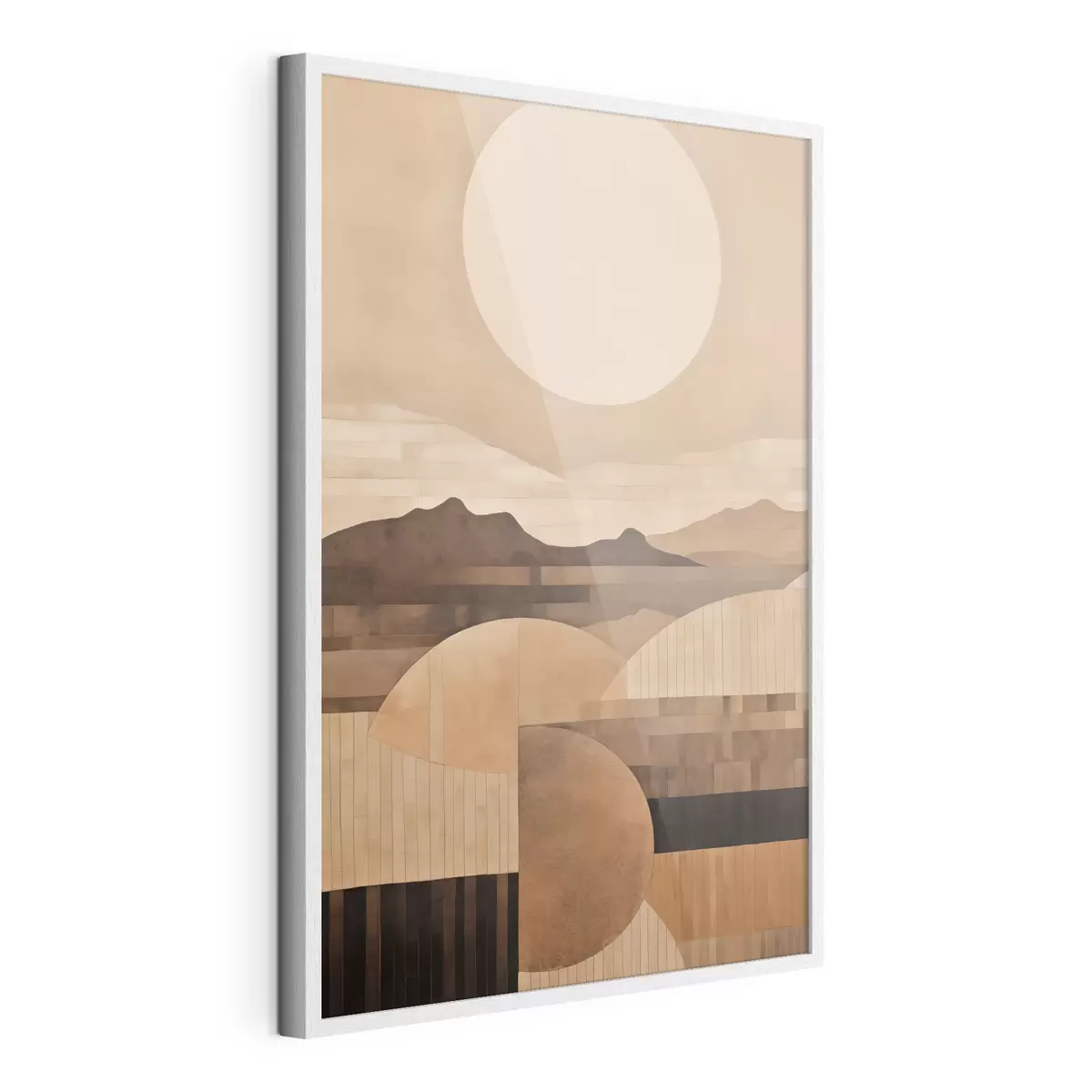 Poster Un paysage minimaliste aux formes géométriques, avec des montagnes aux tons sépia f49484