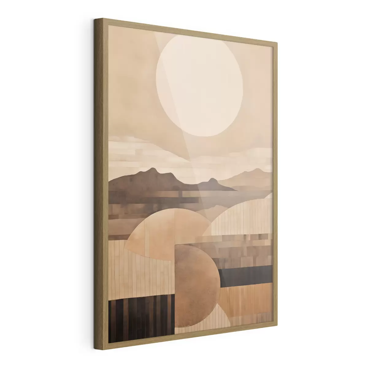 Poster Un paysage minimaliste aux formes géométriques, avec des montagnes aux tons sépia f49484