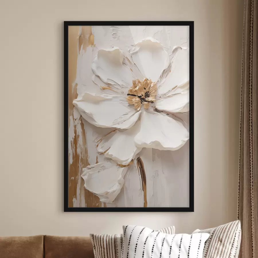 Papier peint Fleur blanche texturée aux pétales délicats sur fond abstrait f49486