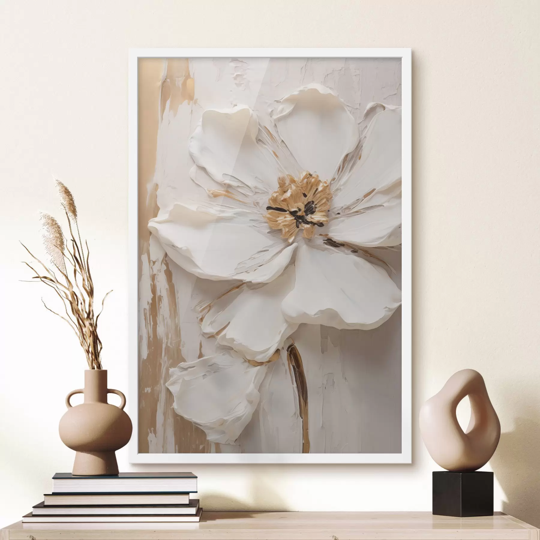 Papier peint Fleur blanche texturée aux pétales délicats sur fond abstrait f49486