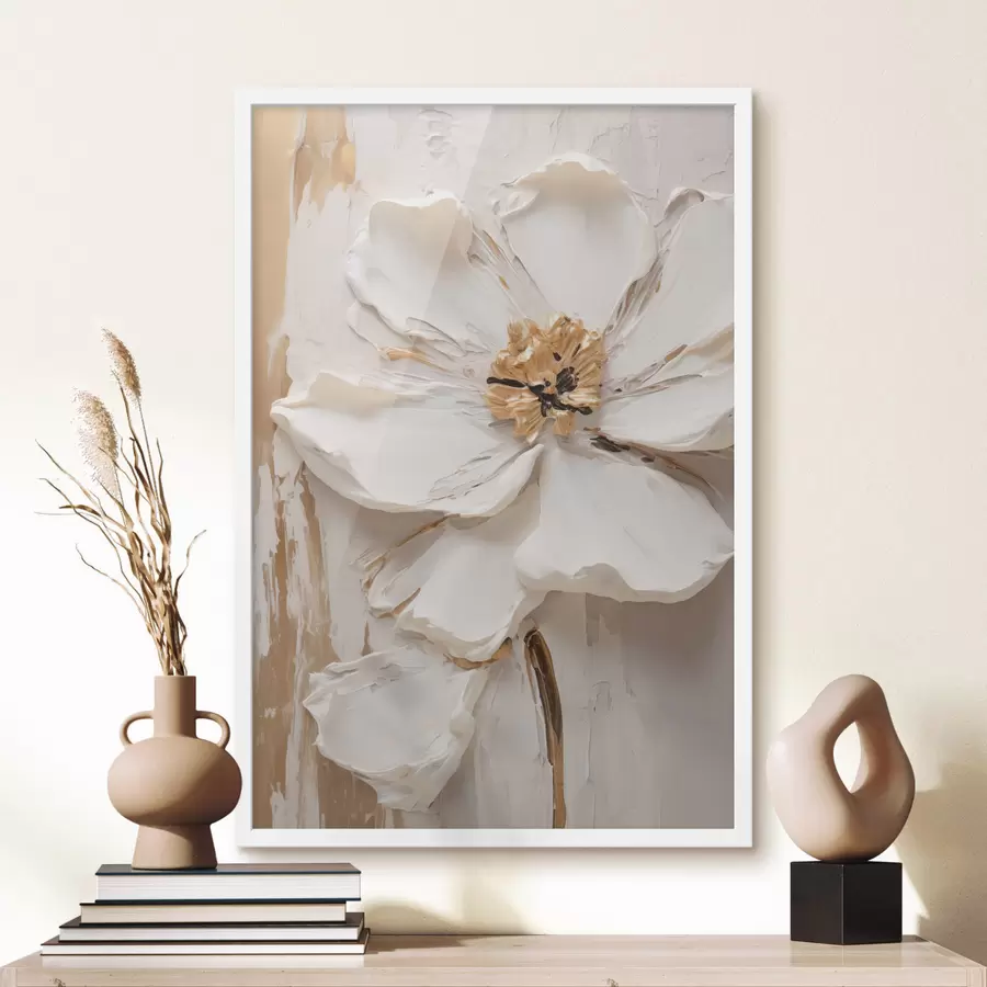 Papier peint Fleur blanche texturée aux pétales délicats sur fond abstrait f49486