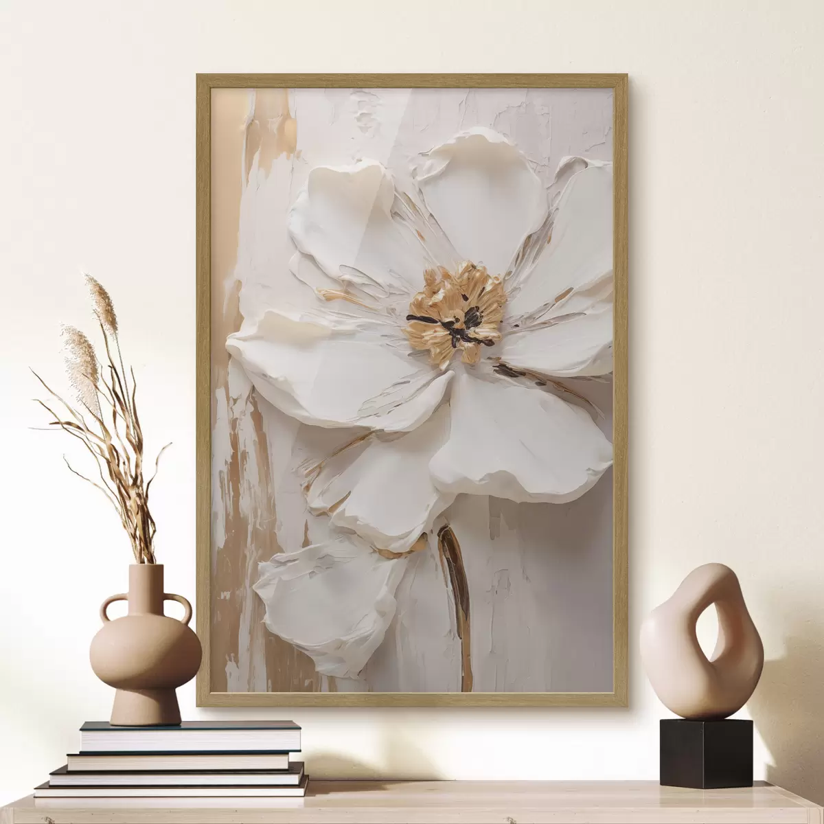 Poster Fleur blanche texturée aux pétales délicats sur fond abstrait f49486