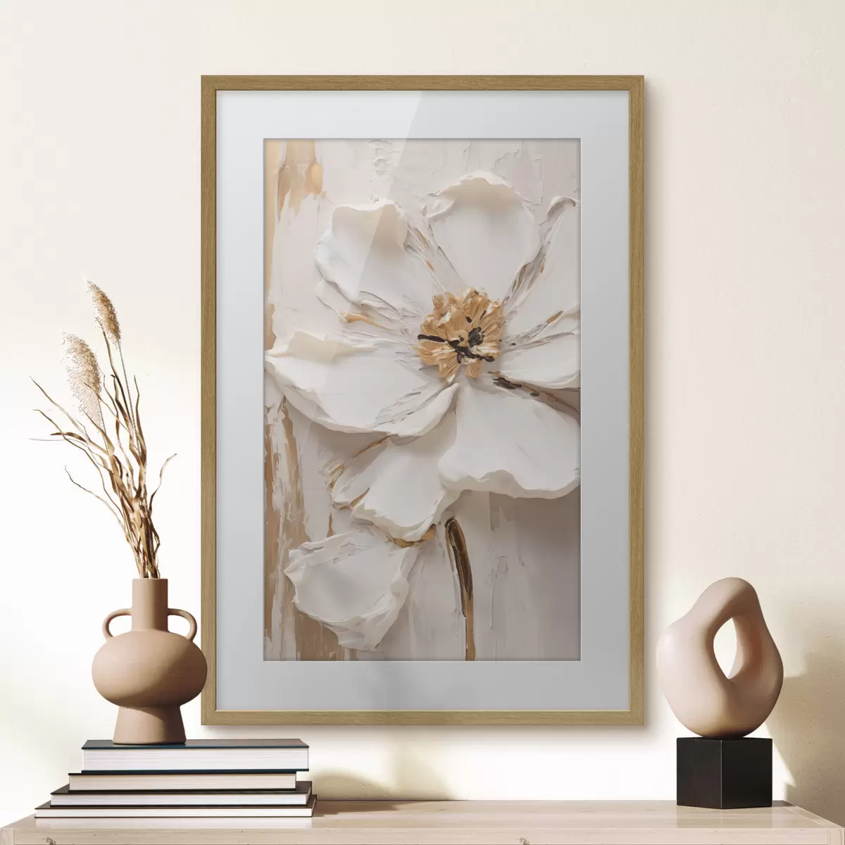 Poster Fleur blanche texturée aux pétales délicats sur fond abstrait f49486