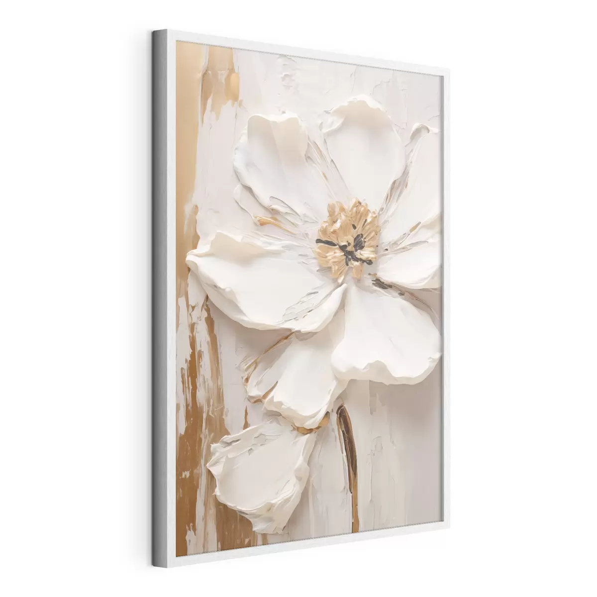 Poster Fleur blanche texturée aux pétales délicats sur fond abstrait f49486