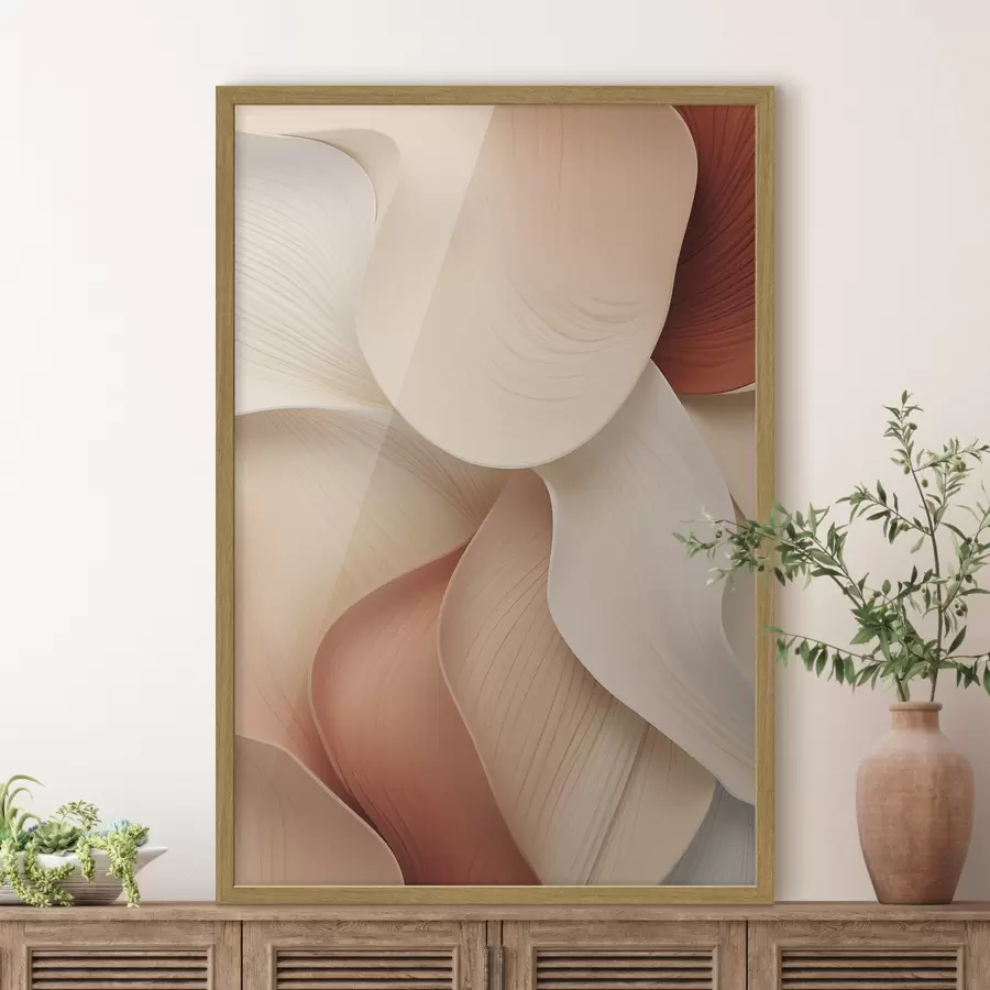 Papier peint Des formes abstraites aux lignes douces et fluides, dans des tons crème et beige f49488