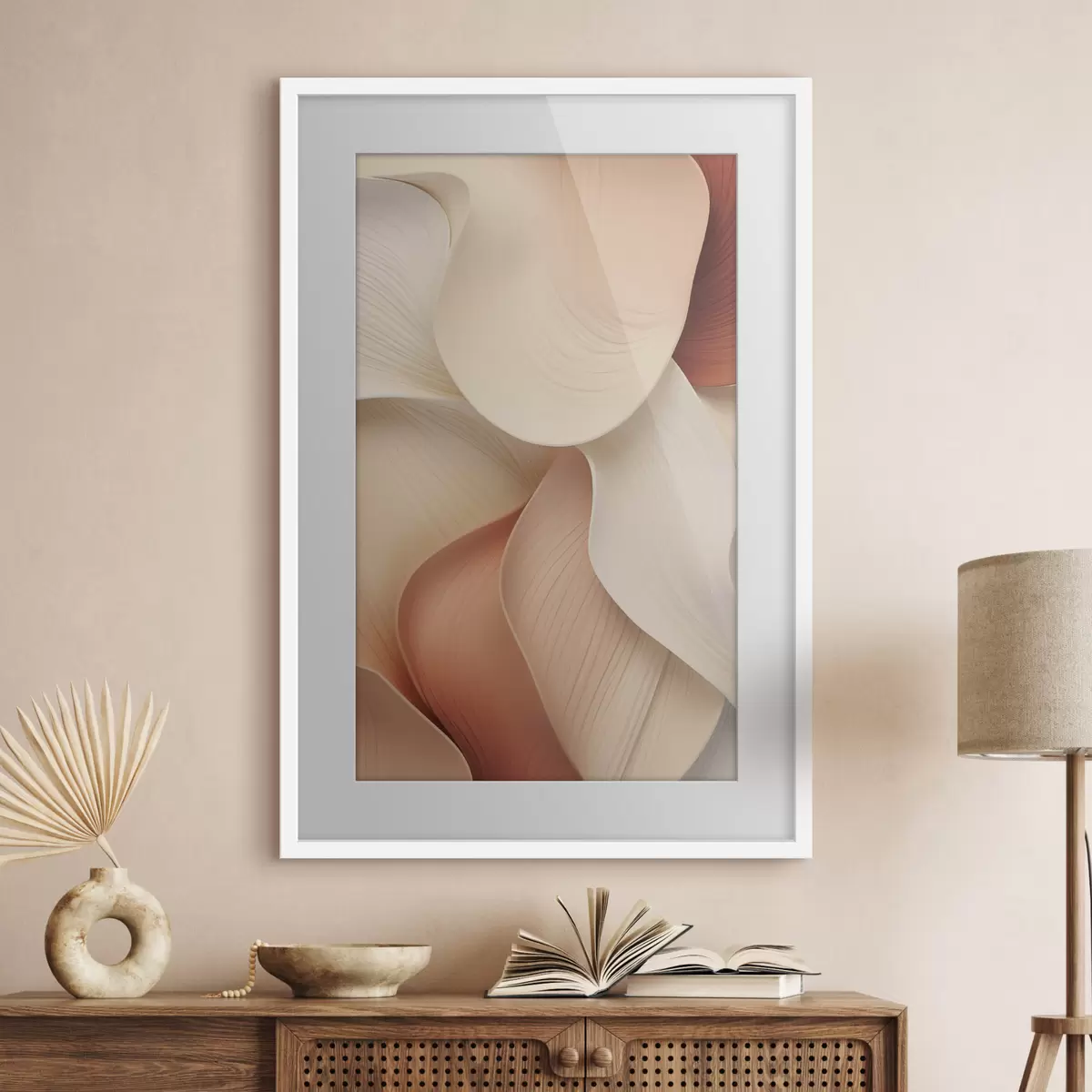 Poster Des formes abstraites aux lignes douces et fluides, dans des tons crème et beige f49488