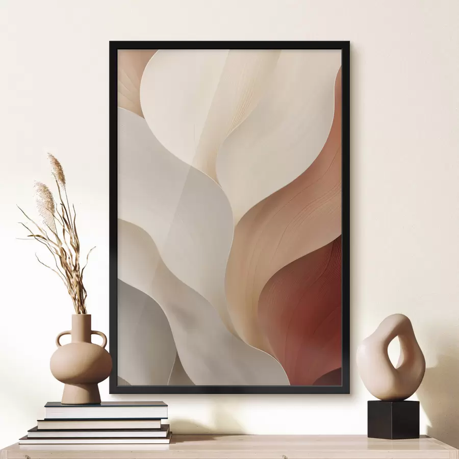 Papier peint Des formes abstraites aux lignes douces et fluides, dans des tons crème et beige f49489
