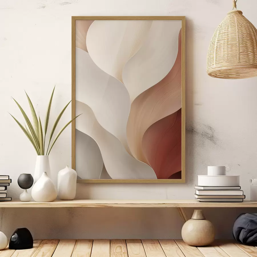 Papier peint Des formes abstraites aux lignes douces et fluides, dans des tons crème et beige f49489