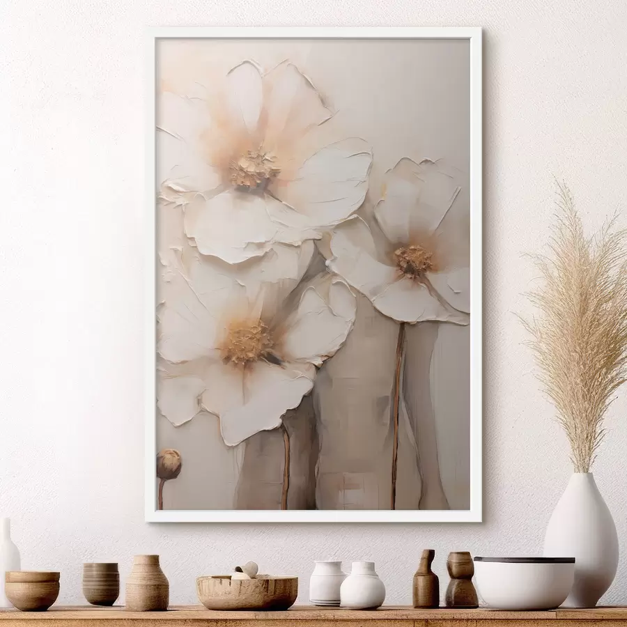 Papier peint De grandes fleurs blanches, sur un fond abstrait clair f49495