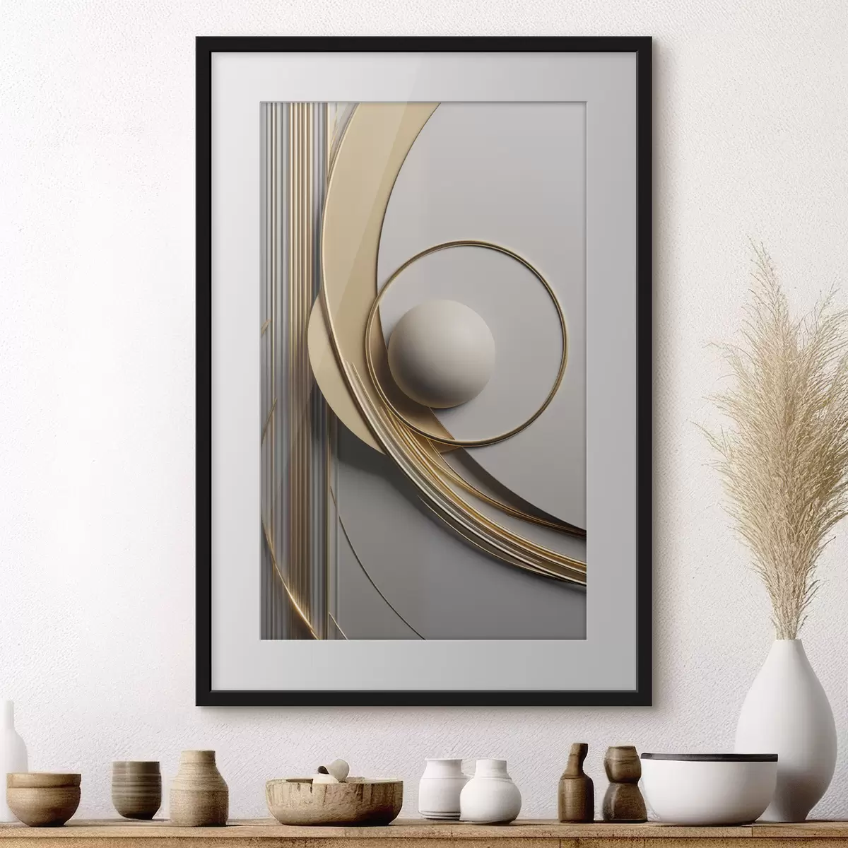 Poster Spirale dorée et perle f49498