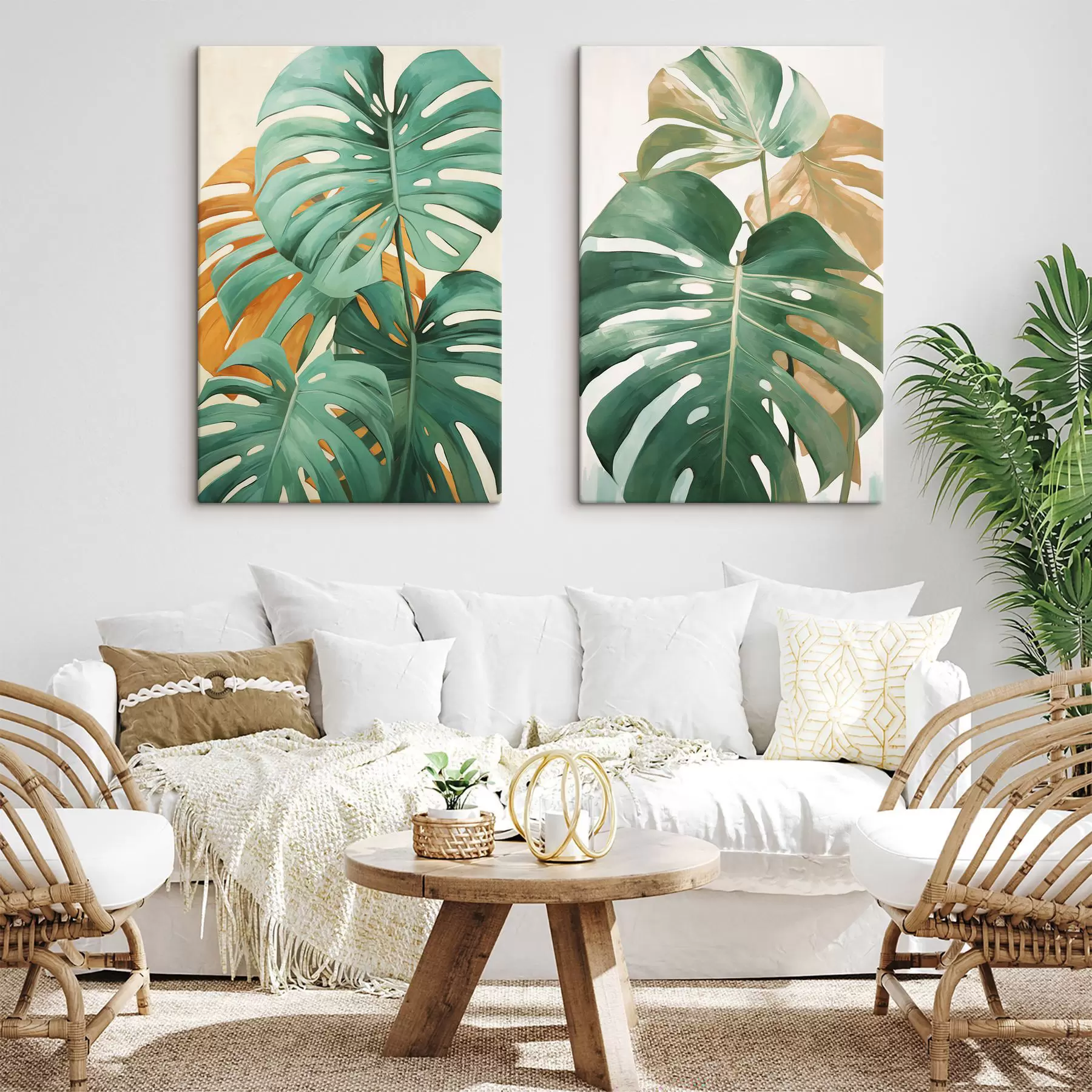 Tableau Grandes feuilles de monstera, œuvre d'art minimaliste et texturée m30570