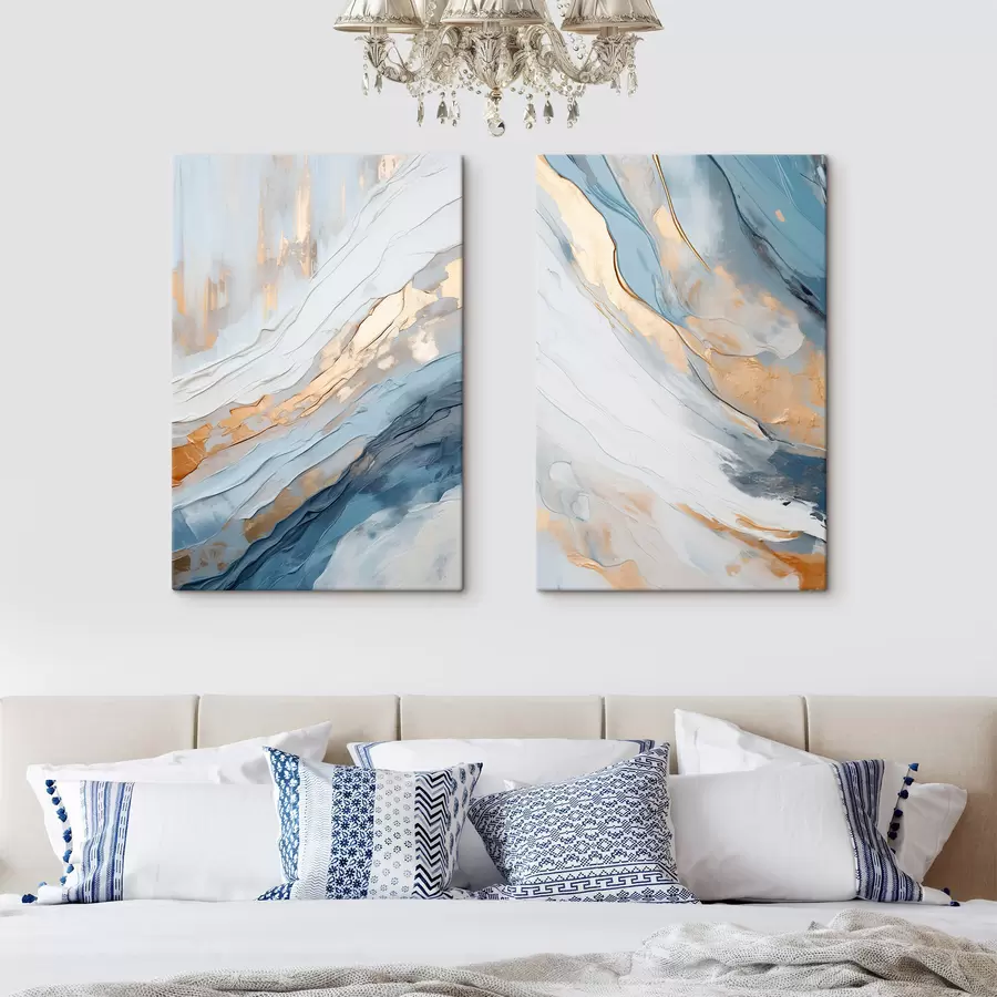 Tableau Œuvre d'art abstraite aux lignes fluides bleues et à la texture riche m30573